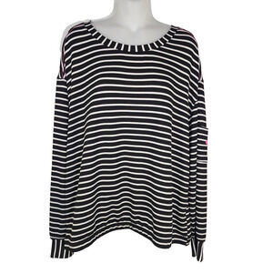 Jane & Delancey Sweatshirt Womens Large Black White Striped Long Pocket Sleeve